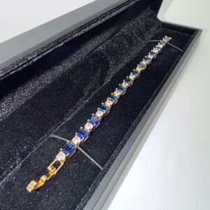 Gold Princess Cut Sapphire Tennis Bracelet